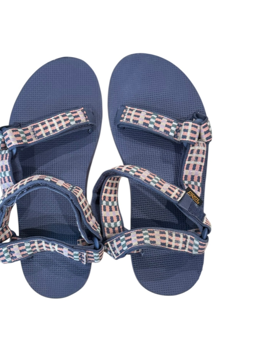 Teva Blue Sandals with Pastel Patterned Webbing